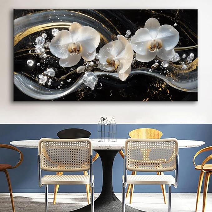 White Orchid Canvas Wall Art - Modern Floral Picture for Living Room, Bedroom Wall Decor, Framed Wall Art for Home Decoration, Elegant Flower Paintings Ready to Hang, Large Wall Art 50x100cm(20x40in)