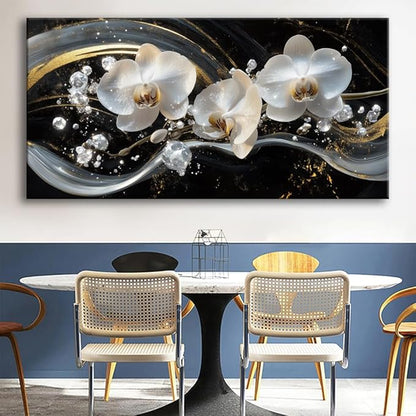 White Orchid Canvas Wall Art - Modern Floral Picture for Living Room, Bedroom Wall Decor, Framed Wall Art for Home Decoration, Elegant Flower Paintings Ready to Hang, Large Wall Art 75x150cm(30x60in)