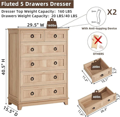 Farmhouse 6 Drawer Dresser for Bedroom, 41" Tall Small Dressers & Chest of Drawers, Rustic Wood Dresser with Metal Handle, Storage Organizer Closet for Living Room, Hallway, Entryway
