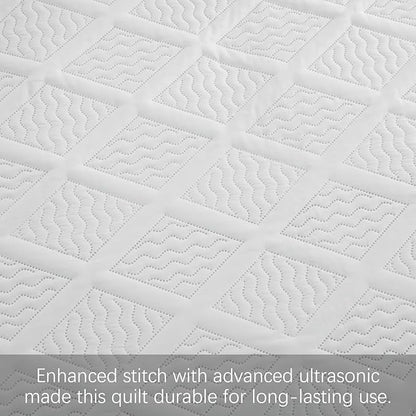 Yiran White Quilt Set King Size Fall Bedspreads Embossed Diamond Pattern 3 Piece Soft Microfiber Coverlet for All Season with 2 Pillow Shams (King, 106x96 Inch)