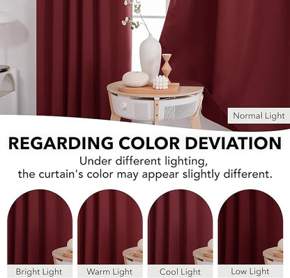Deconovo Rod Pocket and Back Tab Curtains Thermal Insulated Window Draperies Blackout Drapes for Sunroom 52Wx95L Inch Burgundy Red 2 Panels
