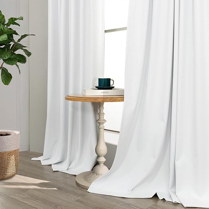 Complete Blackout Curtains White 80 Inches Long Kitchen Curtain Custom Drape for Cabin Door 2 Panels Sound Proof Draft Cold Warm Sun Blocking Modern Living Room Retro Beach Back Tab Cortinas Para Sala