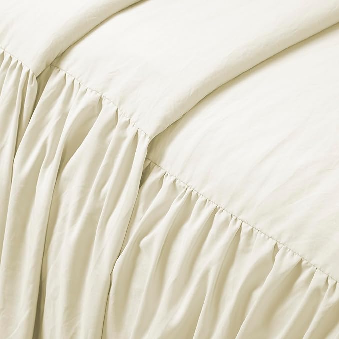 Lush Decor Ruffle Skirt Bedspread Set - 3 Piece Luxurious Farmhouse Bedding Set - Elegant, Charming Ruffle Detail - Timeless Style & Classic Design - Soft and Lightweight - Full, Ivory