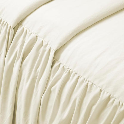 Lush Decor Ruffle Skirt Bedspread Set - 3 Piece Luxurious Farmhouse Bedding Set - Elegant, Charming Ruffle Detail - Timeless Style & Classic Design - Soft and Lightweight - Full, Ivory