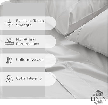 Linen Home 100% Cotton Percale Sheet Set Pack of 2, King Size, White, Deep Pocket, 8 Pieces Set - 2 Flat, 2 Deep Pocket Fitted Sheet and 4 Pillowcases, Crisp Cool and Strong Bed Linen