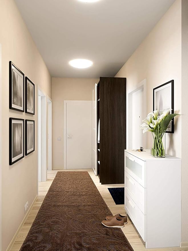 Custom Length Hallway Runner Rug,Slip Resistant,Floral Brown, 26 Inch X 24 feet, Sold and Priced Per Foot