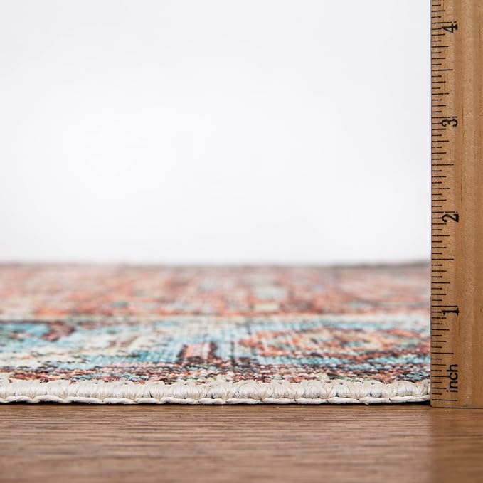 Bloom Rugs Washable Non-Slip 4' x 6' Rug - Orange/Blue Traditional Area Rug for Living Room, Bedroom, Dining Room, and Kitchen - Exact Size: 4' x 6'