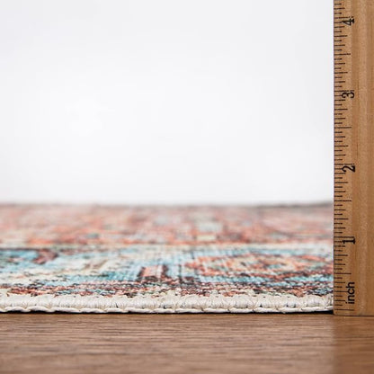 Bloom Rugs Washable Non-Slip 6' x 9' Rug - Orange/Blue Traditional Area Rug for Living Room, Bedroom, Dining Room, and Kitchen - Exact Size: 6' x 9'