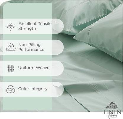 Linen Home 100% Cotton Percale Sheets Full Size, Pastel Turk, Deep Pocket, 4 Pieces Set - 1 Flat, 1 Deep Pocket Fitted Sheet and 2 Pillowcases, Crisp Cool and Strong Bed Linen