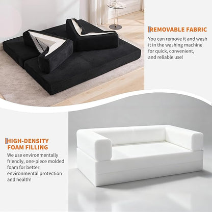 Garvee 5-in-1 Convertible Sofa Bed, 78.8" Modular Corduroy Sleeper with Sturdy Frame & No Assembly, Multi-Functional Futon for Small Space, Living Room & Guest Room (Black)