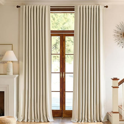 jinchan Chenille Blackout Curtains 96 Inches Long Beige Thermal Insulated Curtains for Living Room Bedroom 2 Panels Triple-Weave Noise Reducing Drapes Back Tab Full Privacy Window Curtains 50x96 Inch