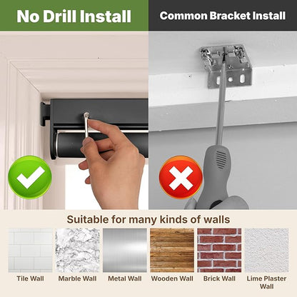 HESTIA No Drill Cordless Blackout Roller Shades Screwless Waterproof Shower Window Blinds, Auto-Retraction Easy Install Blind for Bathroom/Kitchen/Office/Exterior, Black, 51" W x 54" H
