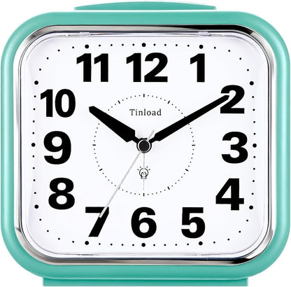 5.5" Large No Ticking Analog Alarm Clock,Silent Readable for Seniors,Easy to Set,Gradual Rise Alarm,Big Numbers,Gentle Wake,Snooze, Lighted on Demand,Battery Operated,Green