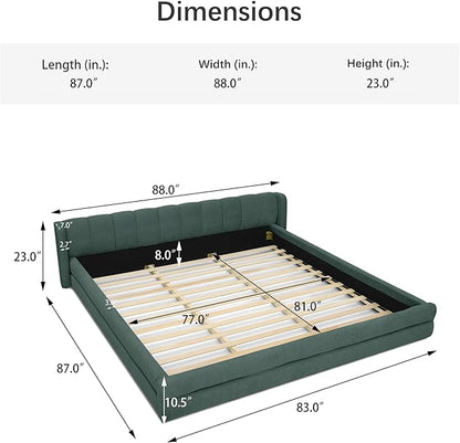 DEINPPA King Size Bed Frame with Cloud Soft Headboard, Chenille Upholstered Grounded Wood Base Bed Frame, No Box Spring Needed-Blue+Green