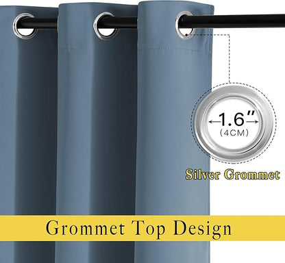 NICETOWN Window Curtains Blackout Drapes - Smoky Blue Energy Saving Blackout Draperies for Bedroom/Living Room (2 Panels, 52 inches Wide by 45 inches Long)