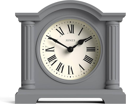 JONES CLOCKS® Kensington Mantel Clock | Classic Arch top Clock | Gray | Stylish & Contemporary | Ideal for Desk, Mantelpiece, Bookshelf or Bedside