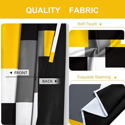 Yellow 100% Blackout Curtains for Bedroom 63 inch Length 2 Panels Set Mustard Yellow Grey Modern Abstract Geometric Black Out Curtains Room Darkening Window Drapes for Living Room, 52Wx63L
