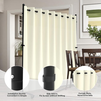 Room Divider, Curtain Privacy Screen with 360°Lockable Wheels 6FT Portable Room Divider Panel Freestanding Partition Divider Screen for Separator Wall Divider Bedroom Office (White)
