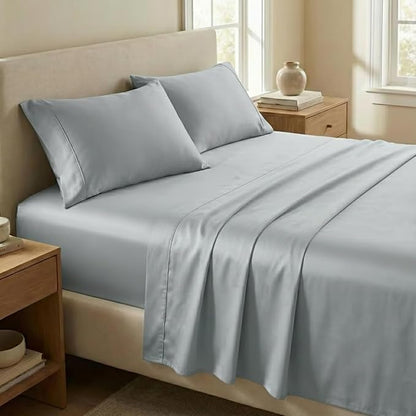 Beckham Hotel Collection Cal King Sheet Set 100% Cotton, 500TC Luxury Sateen Bedding, 16” Deep Pocket, Moisture-Wicking, 4-Piece, Gray