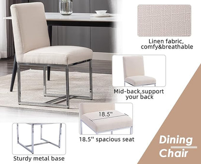 CIMOTA Modern Dining Chairs Set of 6, Upholstered Dining Room Chairs Armless Guest Side Chair with Chrome Base for Dining Room/Kitchen, Beige, 6PCS