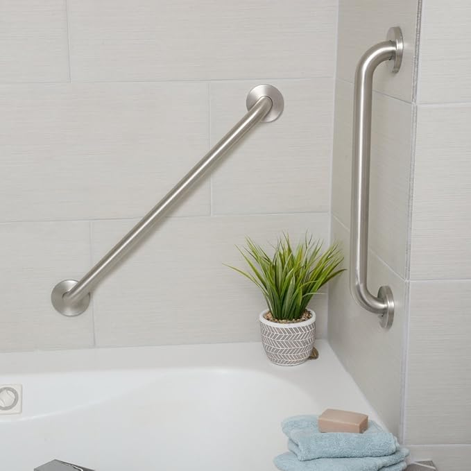 Amazon Basics Bathroom Handicap Safety Grab Bar, 16 Inch Length, 1.25 Inch Diameter, Holds up to 500LBs, ADA Compliant, Stainless Steel