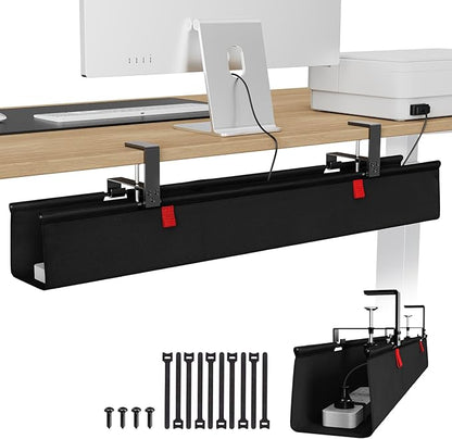 KEEGH Large 36" Under Desk Cable Management Tray - Under Desk Cord Organizer - Clamp/Screw Mount - Support Upto 70lbs - Fabric Wire Management - Gaming/PC Cable Raceways - Cord Hiders for Office/Home