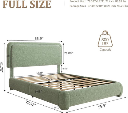 Full Size Platform Bed Frame with Headboard, Boucle Upholstered Desige, Anti-Collision Corners, Soft Rounded Corners, No Box Spring Required, Easy Assembly, Noise Free