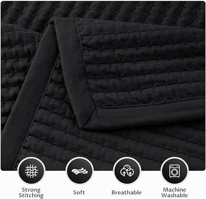 KASENTEX Oversized Queen Quilt Set 102"x106" – Soft Washed 3-Layer Lightweight Bedspread, Minimalist Nordic Design, All-Season Spring & Summer Quilt Set (1 Quilt + 2 Pillow Shams), Jet Black