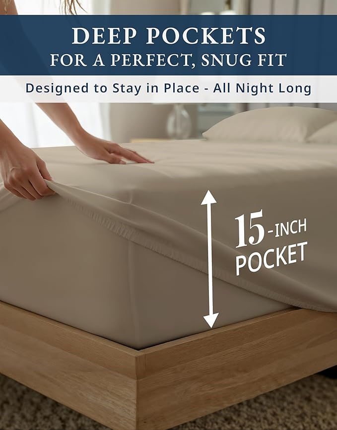 LANE LINEN 100% Egyptian Cotton Full Size Bed Sheets - 1000 Thread Count, Machine Washable Naturally Temperature regulating Sustaibable No Pill Fade Resistant Full Size Sheets Set Cotton- Taupe