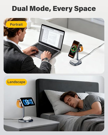 25W Qi2.2 Fast Wireless Charger Stand for Apple MagSafe Charger, 3 in 1 Charging Station with TEC Cooling, Magnetic Wireless Charger for iPhone17/16/15/14/13/12, Apple Watch, AirPods, Gifts for Men