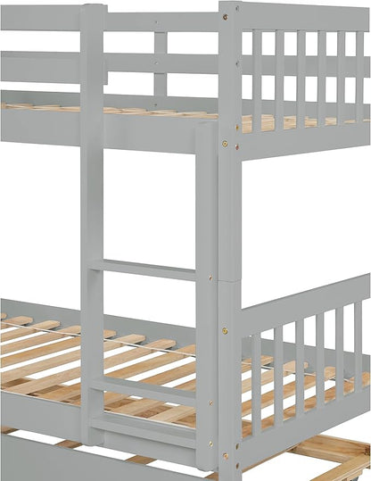 Bellemave Twin Over Twin Bunk Bed with Trundle,Convertible Bunk Beds with Ladder & Safety Guardrails,Twin Size Bunk Beds for Kids Girls Boys,Grey