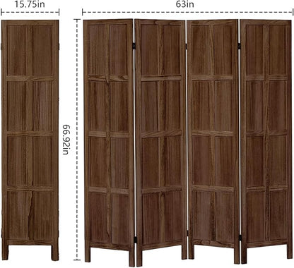 Leesinwing Wood Room Divider 4 Panel Folding Privacy Screen, Classic 5.6Ft Indoor Wooden Partition, Portable Partition Wall Divider for Room Separation, Home, Office, Bedroom, Restaurant (Brown)