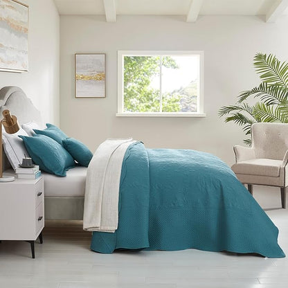 CHIXIN Bedspread Coverlet Quilt Set Full Size - Lightweight Bedding Cover - Ultrasonic Quilting - 5 Piece Reversible Bedspread - Vintage Rose Pattern (Full, Lagoon)