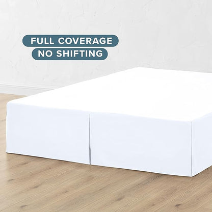 Bare Home King Bed Skirt - 15-Inch Tailored Drop Easy Fit - Bed Skirt for Beds - Center & Corner Pleats (King, White)