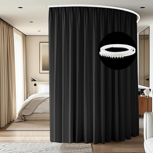 Room Divider Ceiling Mounted Curtains Track Sets Extra Wide Blackout Curtain Flexible Tracks for Bedroom Office Privacy Partition Separator, Black, W 12.5 x H 7ft