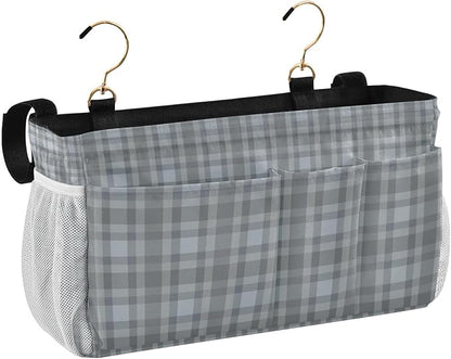 Bedside Caddy Hanging Bunk Bed Caddy Bed Organizer Hanging Pocket with 2 Hooks Bedside Storage Organizer Pocket Bag Holder Grey Plaid
