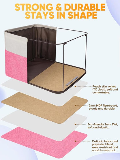 BALEINE 3 Pack Fabric Storage Bins for Shelves, Linen Storage Baskets for Organizing, Decorative Closet Bins for Clothes, Home (Pink, 17''x13''x10.5'')