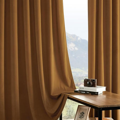Joydeco Brown Velvet Curtains 72 inch Length 2 Panels, Luxury Blackout Rod Pocket Thermal Insulated Window Curtains, Super Soft Room Darkening Drapes for Living Dining Room Bedroom,W52 x L72 inches