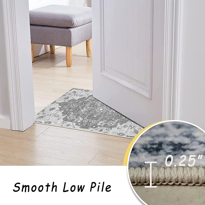vivorug Runner Rug 2'x7' Vintage Washable Non-Slip Runners for Hallways Kitchen Entryway Laundry Room Carpet Hallway Runner Grey Floral