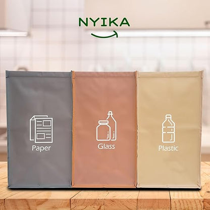 NYIKA - Recycling Organizer - Reusable Recycling Bags - Recycling Sorter - Trash Sorting Bins - 3 Compartment Recycle - Pack of 3 Bags
