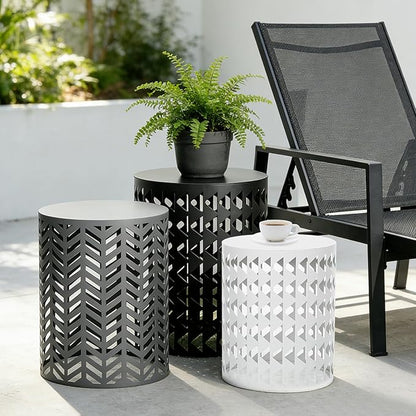 Nesting Outdoor Side Table, Small Round Metal Coffee Tables Set of 3, Stacking End Table for Garden Apartment Small Space, 176lbs, Bedside Tables, Nightstand, Plant Stand