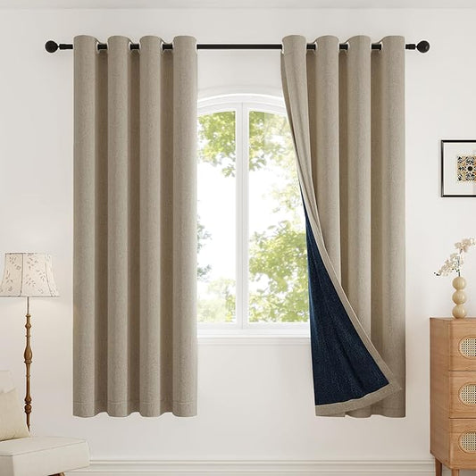 Blackout Curtains 72 inch Length 2 Panels Set for Dining Room Master Room, Thick Soft Linen-Look Textured Full Light Blocking Room Darkening Thermal Insulated Drapes (W52xL72, Natural)