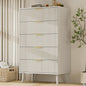 LYNSOM Fluted 5 Drawers Dresser, 45" Tall Modern Chest of Drawers with Curved Profile Design and Metal Handle, Wood Drawer Organizer for Bedroom, Living Room, Hallway, Entryway, White