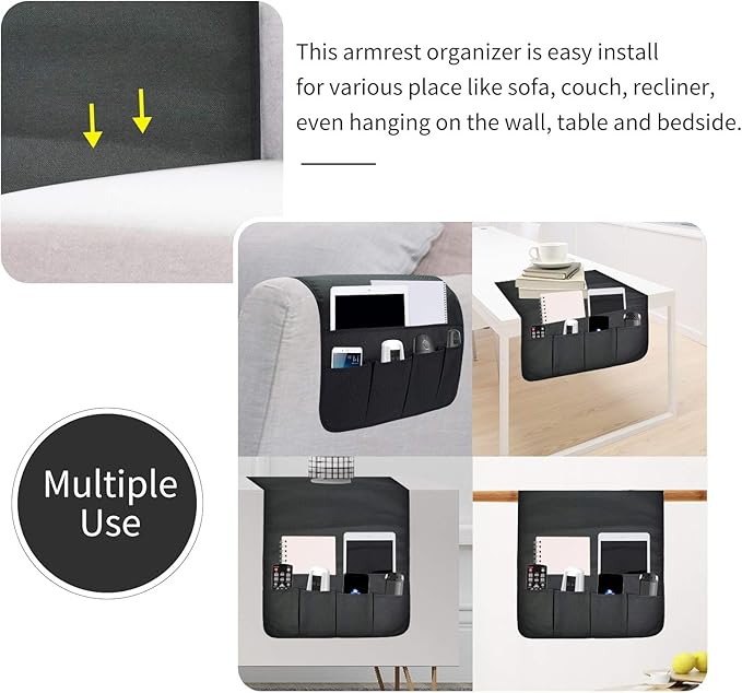 SYSOV Sofa Armrest Organizer, Remote Control Holder for Recliner Couch, Arm Chair Caddy with 5 Pockets for Magazine, Tablet, Phone, iPad