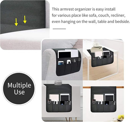 SYSOV Sofa Armrest Organizer, Remote Control Holder for Recliner Couch, Arm Chair Caddy with 6 Pockets for Magazine, Tablet, Phone, iPad