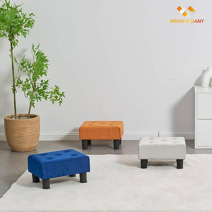BRIAN & DANY Small Foot Stool, Velvet Foot Stools with Legs, Stable Small Footstool for Living Room, Milky White