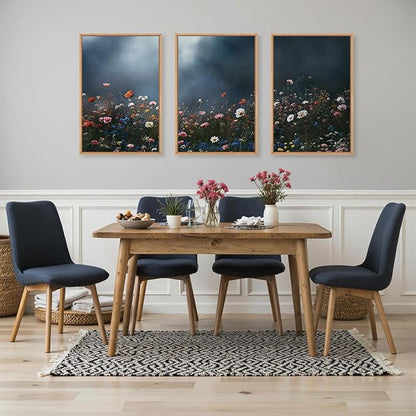 LHIUEM Large Nature Moody Floral Framed Canvas Wall Art,Abstract Dark Wall Decor,Wildflower Botanical Landscape Wall Painting,Picture Artwork for Living Room,Bedroom,Dining Room,Office -24"x36"x3