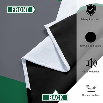 Green Blackout Curtains for Bedroom 63 inch Long 2 Panels Set Black Grey White Modern Abstract Geometric Black Out Curtains Insulated Room Darkening Window Drapes for Living Room, 52Wx63L
