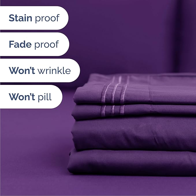 Queen Size 4 Piece Sheet Set - Comfy Breathable & Cooling Bed Sheets Set - Hotel Luxury Bedding for Women, Men, Kids, Teens, Boys & Girls - Deep Pockets, Ultra-Soft, Wrinkle Free - Oeko-Tex - Purple