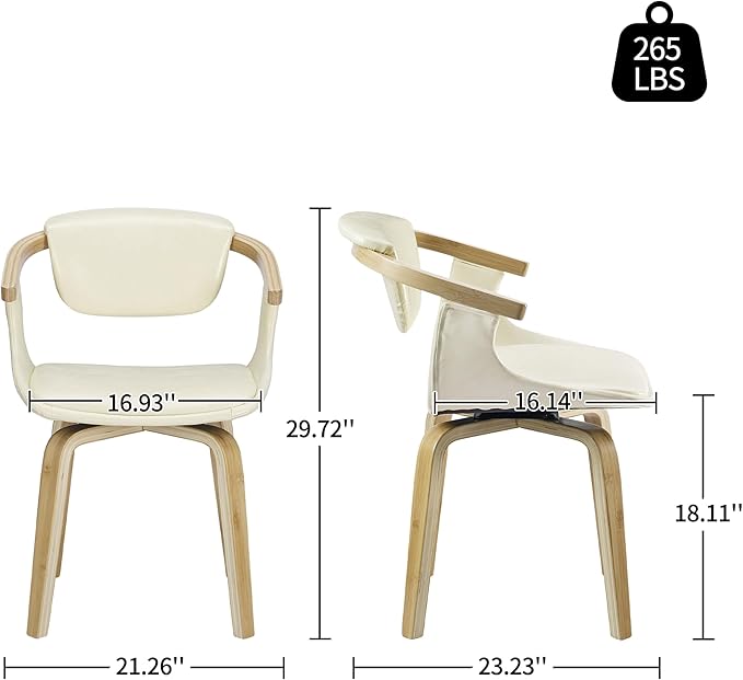 Art Leon Desk Chair No Wheels, Mid Century Modern Swivel Accent Chair, Faux Leather Home Office Desk Chair for Small Spaces Living Room Bedroom, Off White